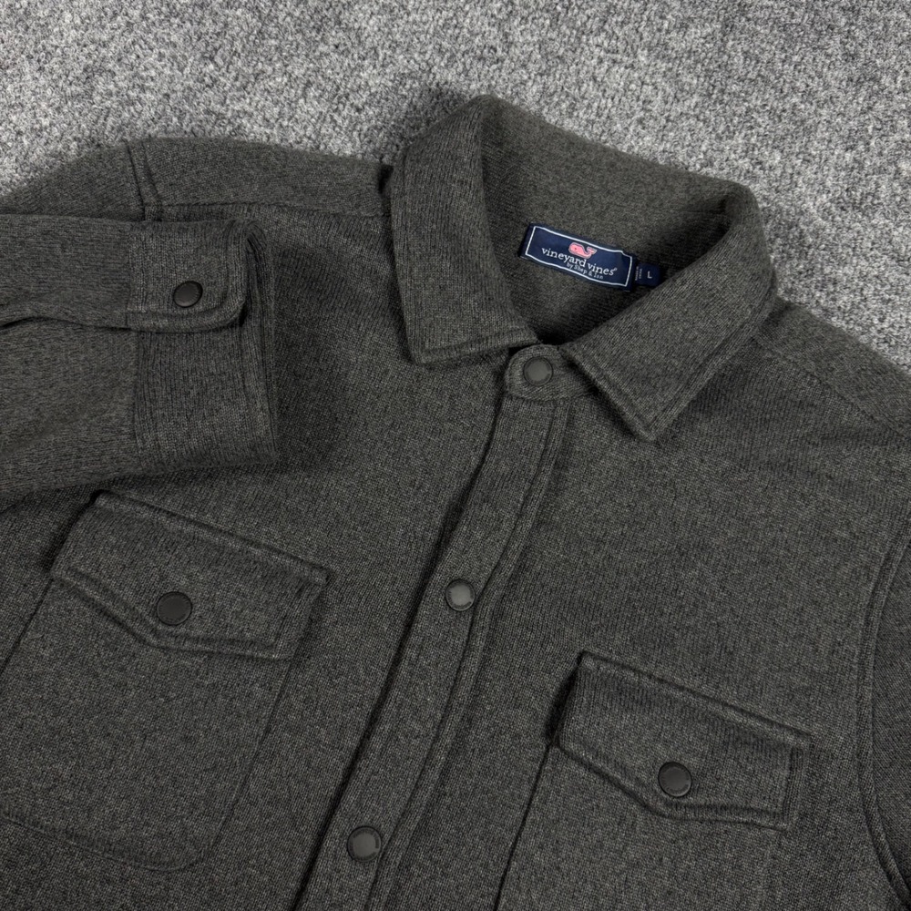 Vineyard Vines Mens Large Charcoal Gray Snap Front Fleece Lined Shirt Jacket